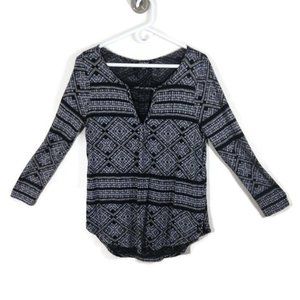 LUCKY BRAND Women's V Cut Keyhole Boho Blouse Top Black Size M